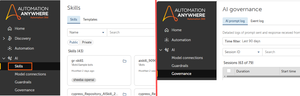 New navigation to access AI Skills