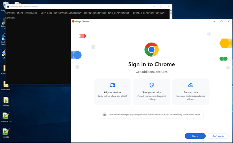 Demonstrates opening Chrome from terminal.