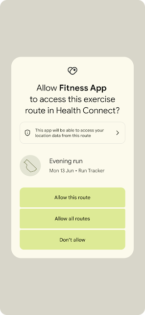 Fitness app asking permission to access exercise route in Health Connect