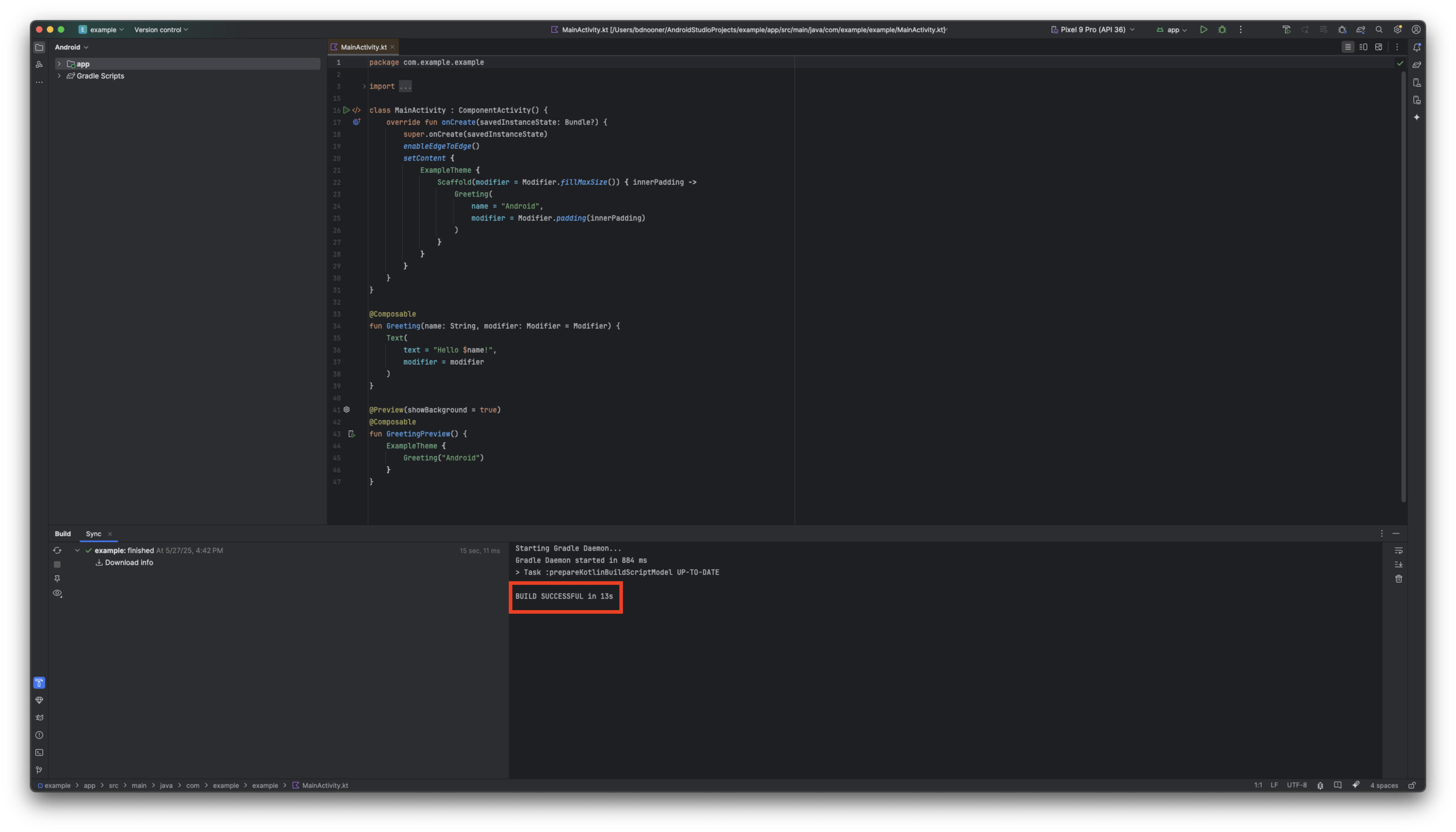 פרויקט Android Studio נוצר