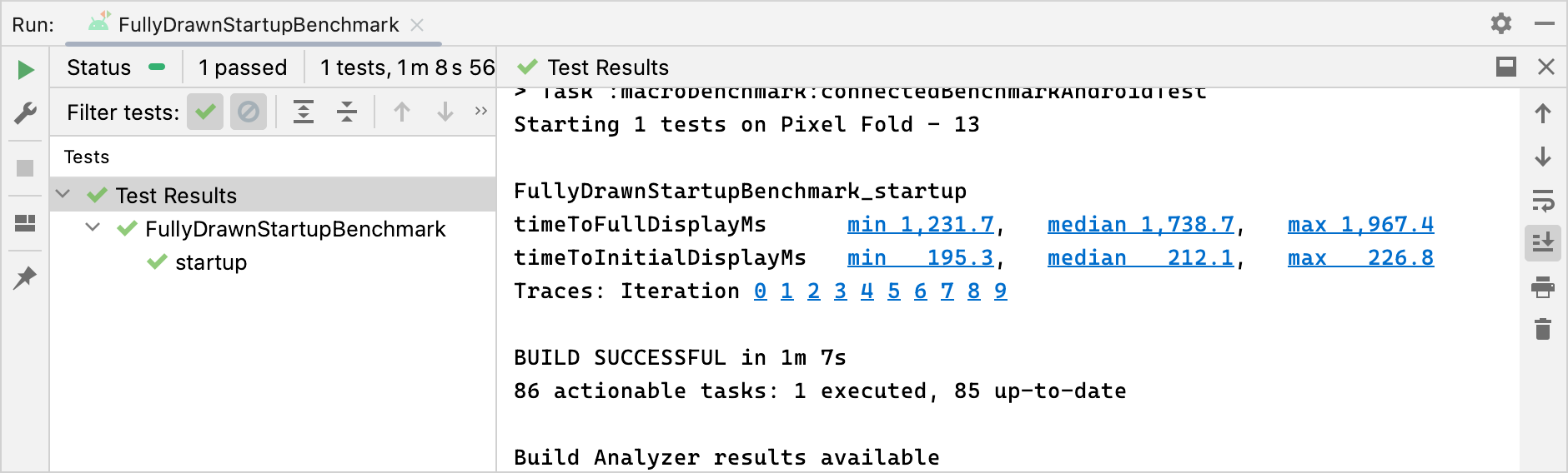 Ergebnisse von StartupTimingMetric