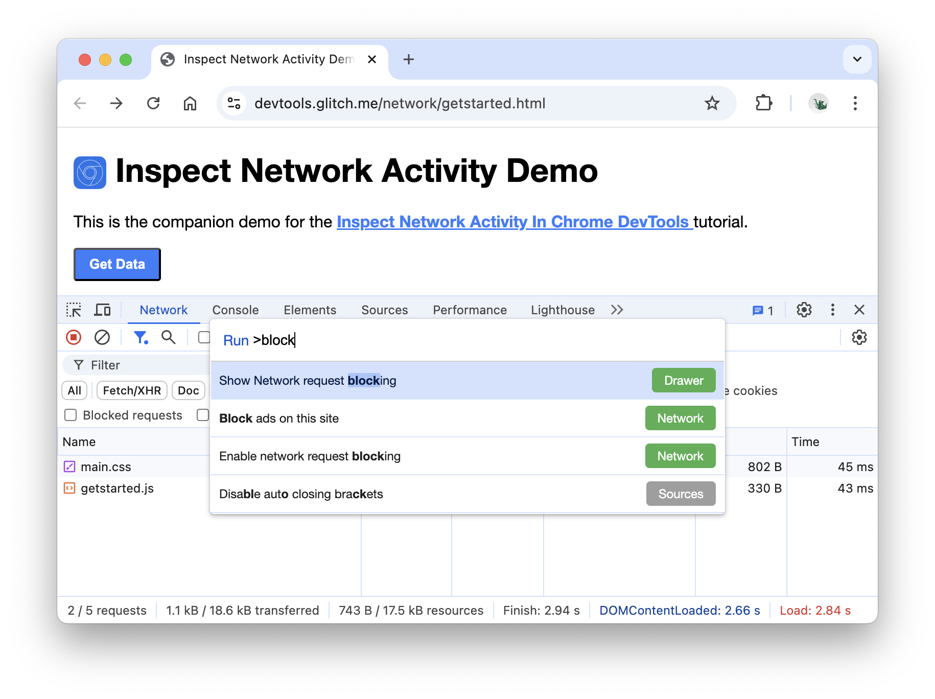 De optie 'Aanvraagblokkering weergeven'.