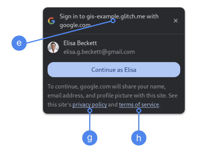 Chế độ cài đặt về sự đồng ý OAuth do Chrome One Tap hiển thị bằng FedCM