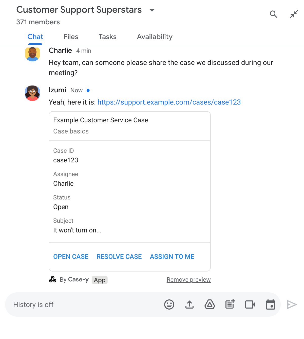 تطبيق Chat يعرض معاينة لرابط من خلال إرفاق بطاقة بالرسالة