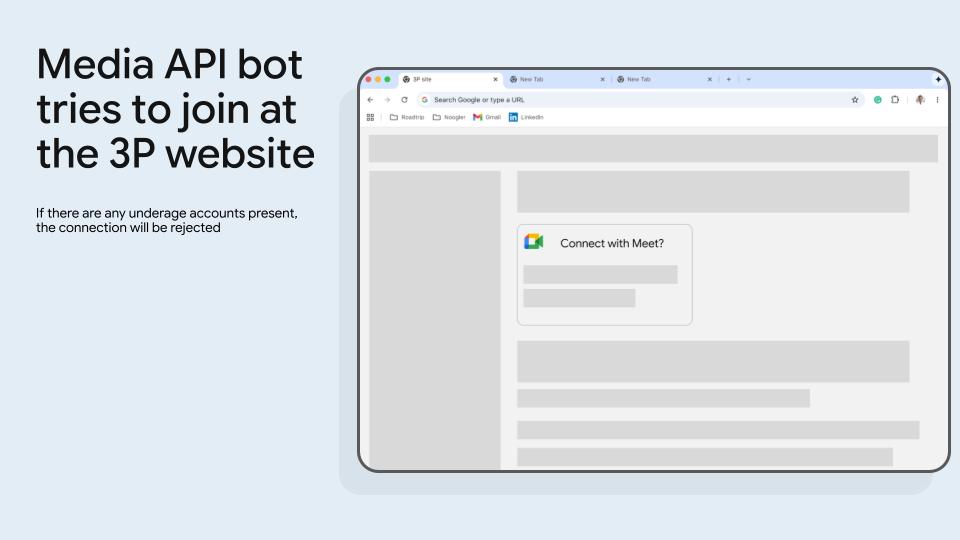 ربات Meet Media API سعی میکند از طریق وبسایت شخص ثالث به آن بپیوندد.