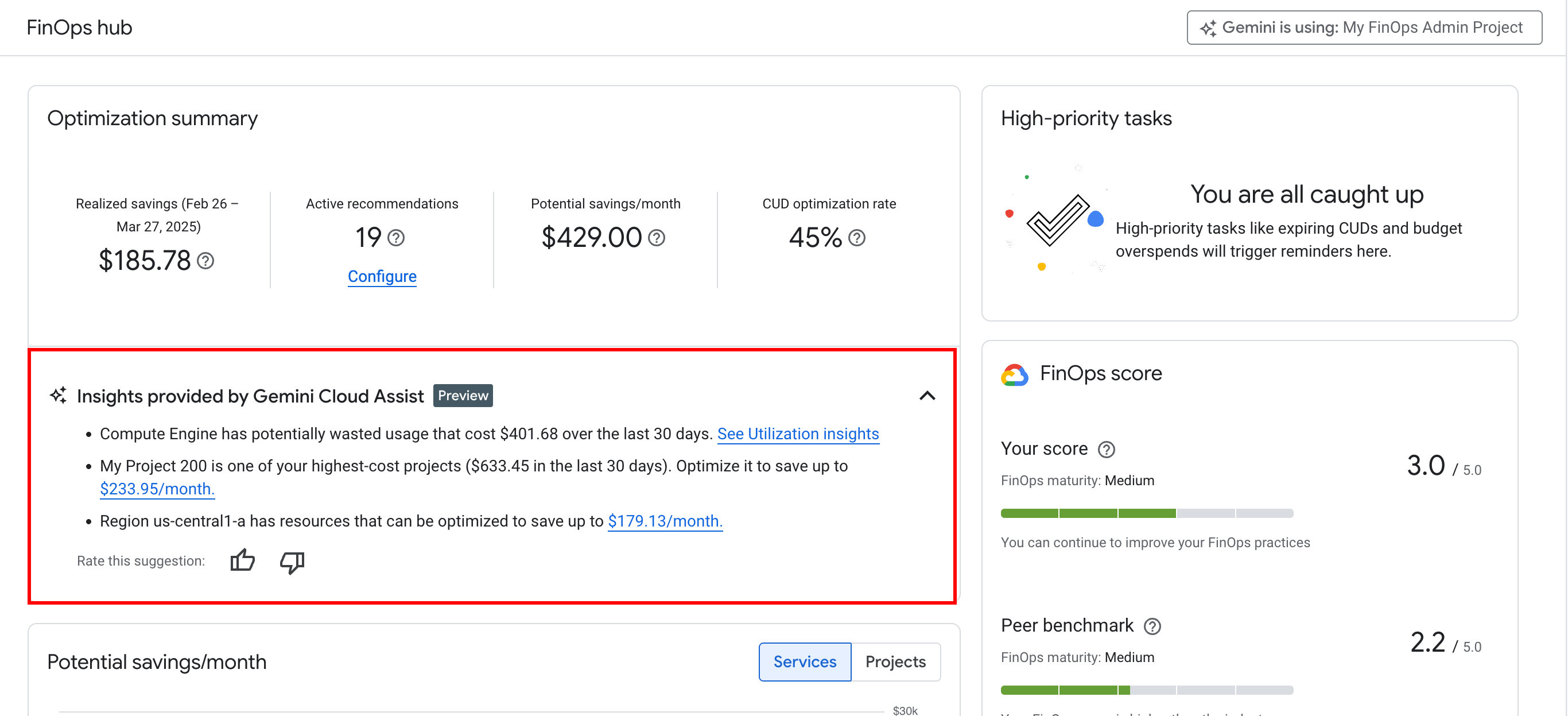 Las funciones de Gemini Cloud Assist en la facturación de Cloud se han habilitado para usarse en FinOps Hub.