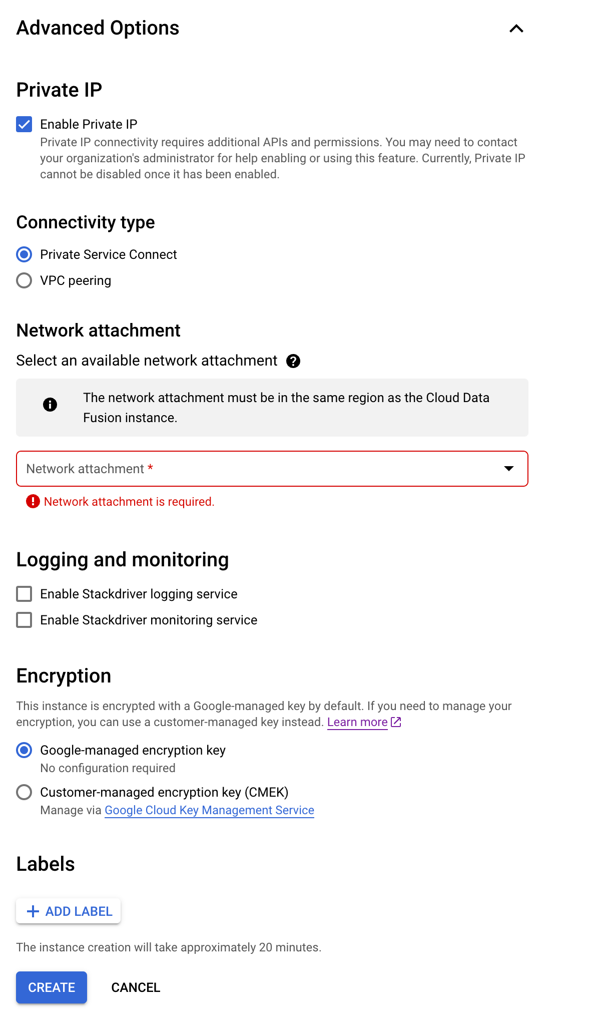 建立使用 Private Service Connect 的 Cloud Data Fusion 執行個體