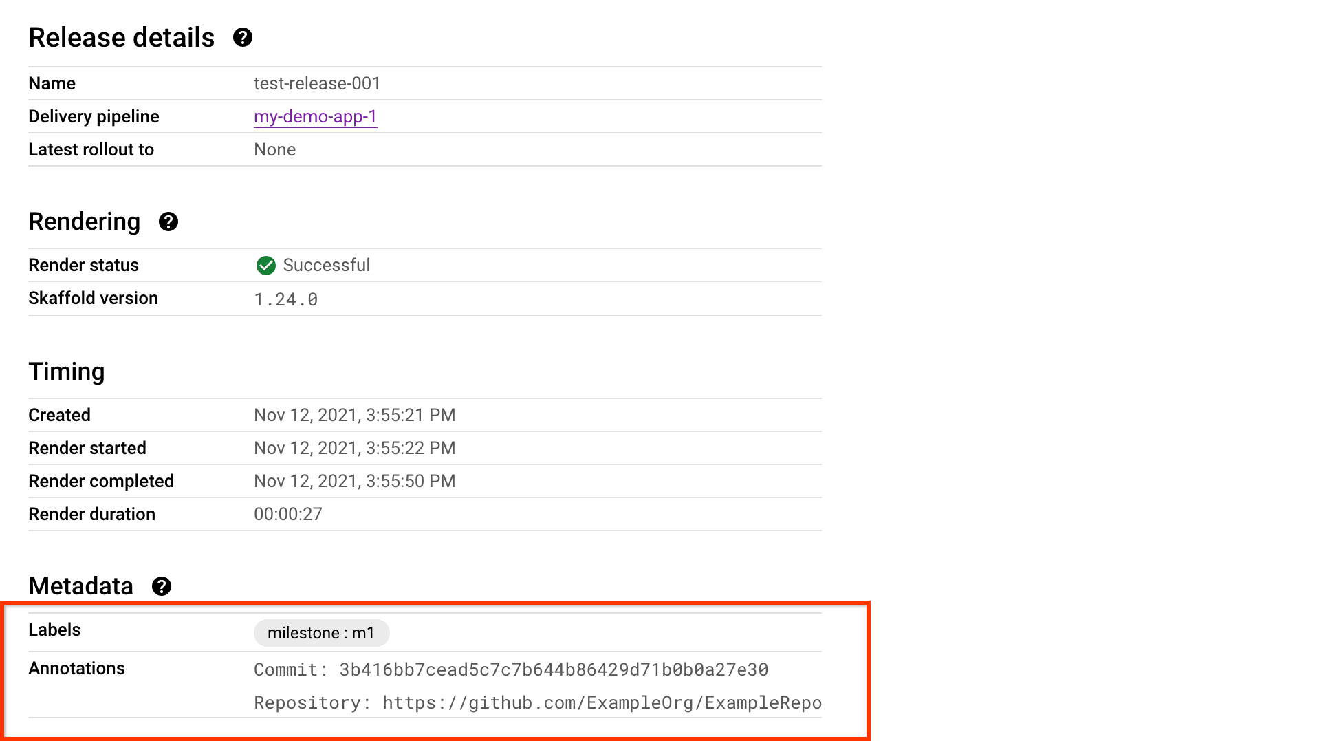 Dettagli della release nella console Google Cloud