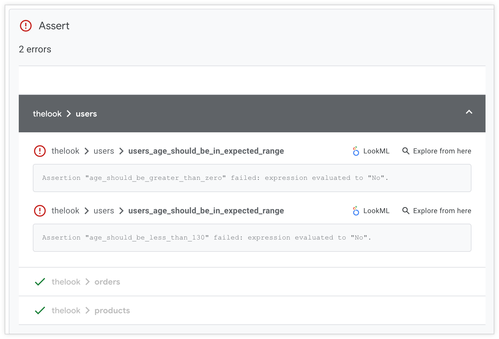 持續整合結果頁面,顯示 Assert Validator 發現項目