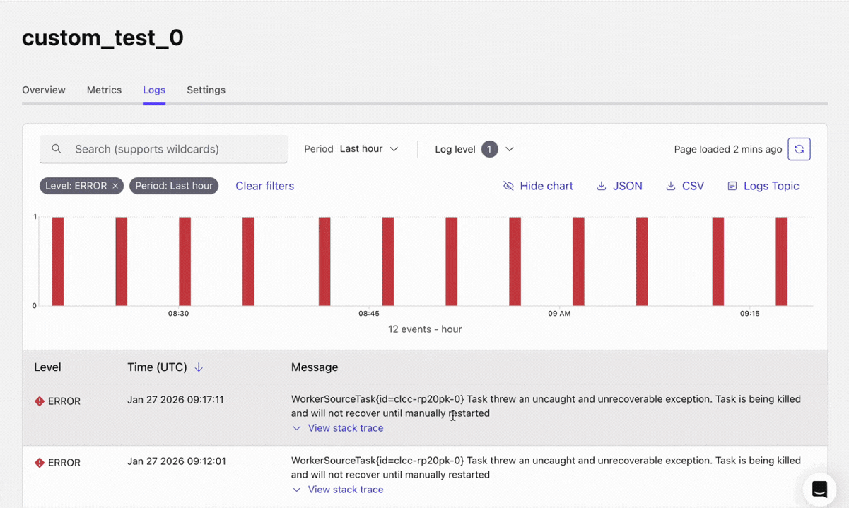 Select log topic from Logs tab