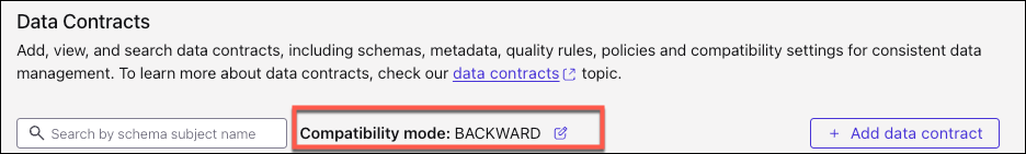 Screenshot of schema compatibility settings on Confluent Cloud