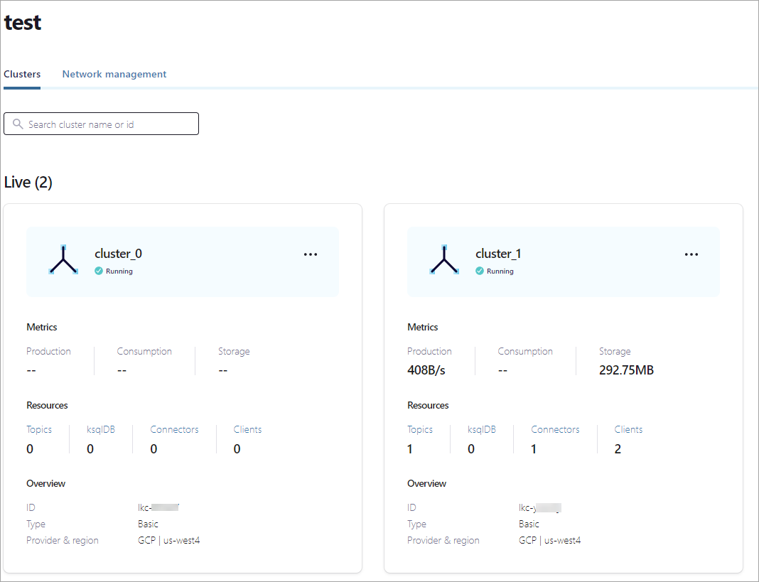Confluent Cloud Cluster Panels