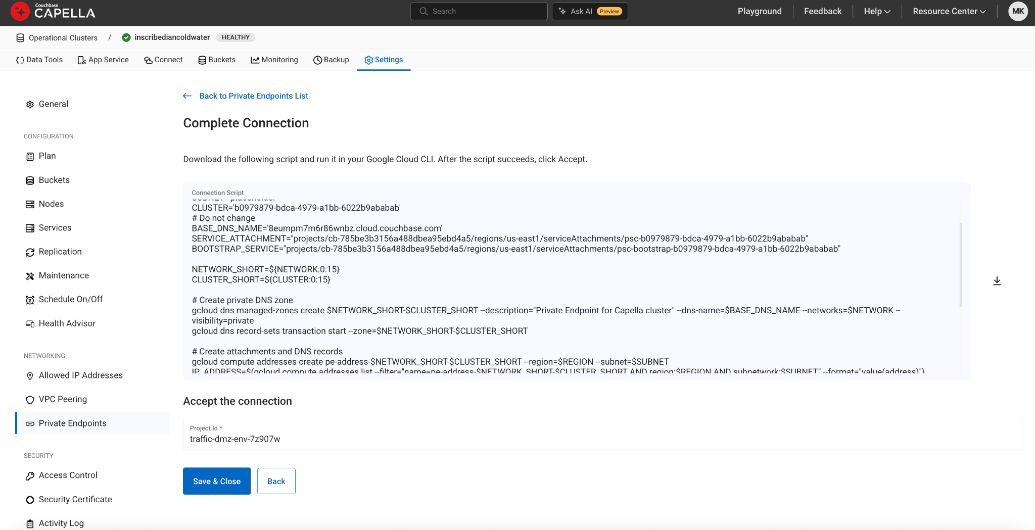 Accept Connection with GCP Project ID