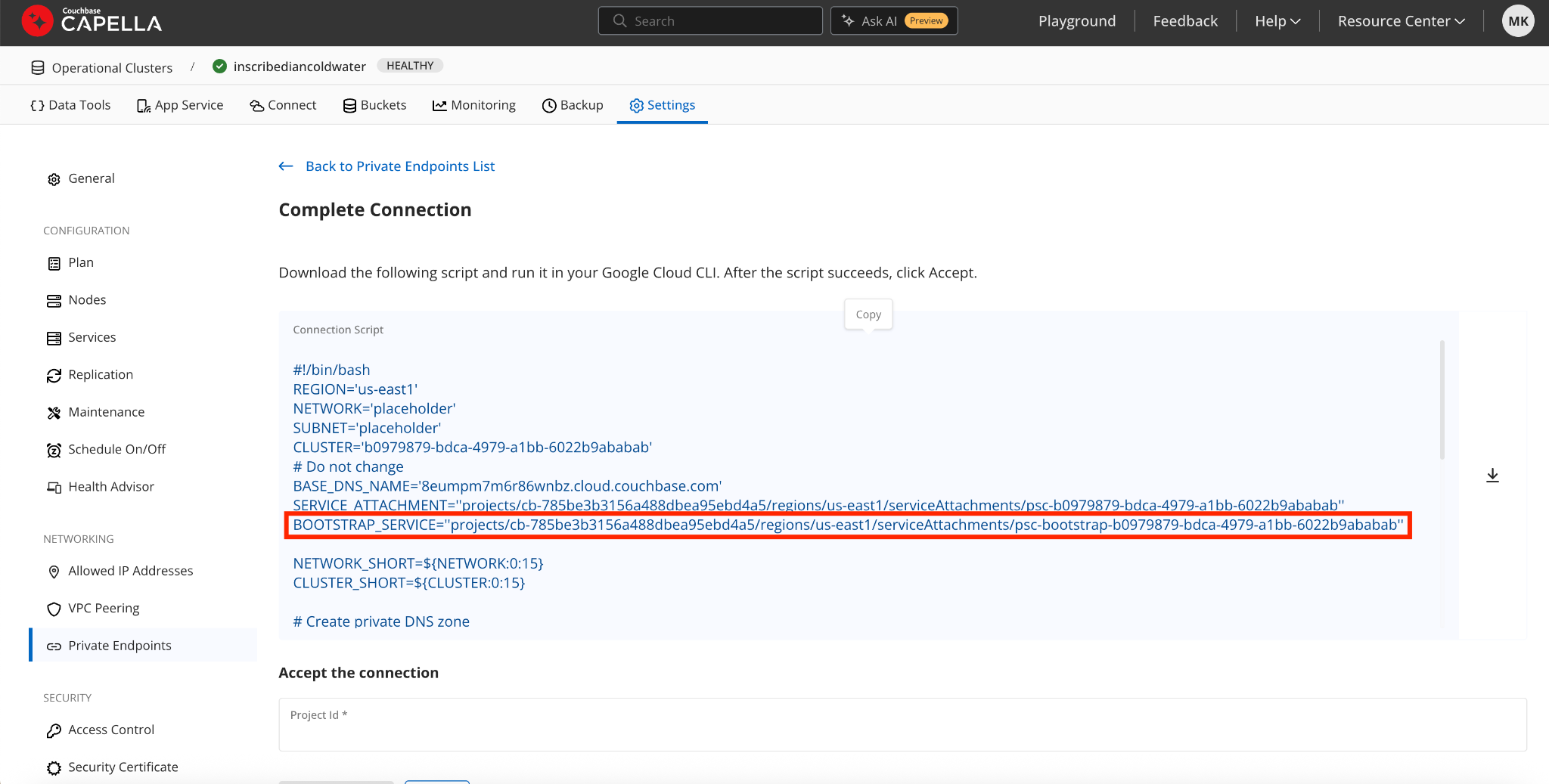 Couchbase Bootstrap Service Attachment