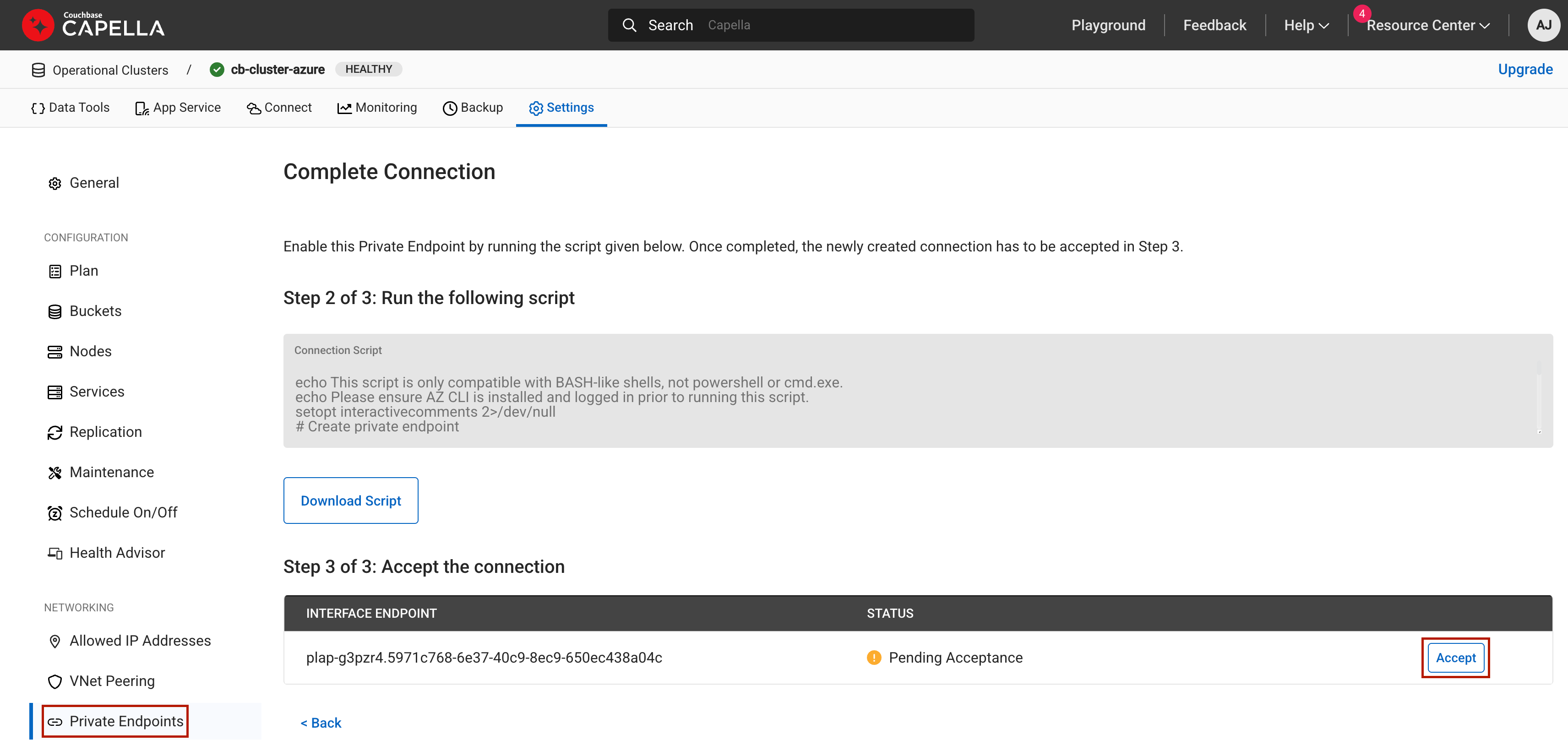 Configure Couchbase Capella Private Endpoint