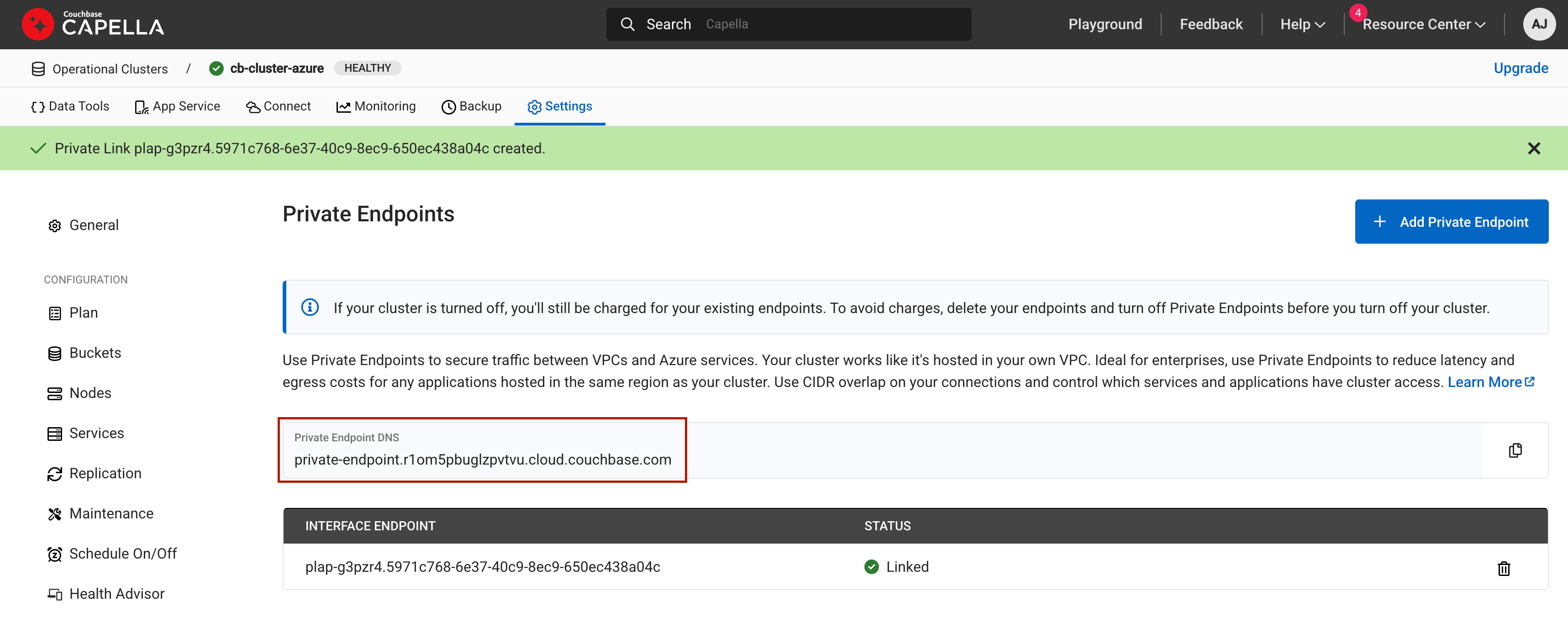 Copy Couchbase Capella Private Endpoint