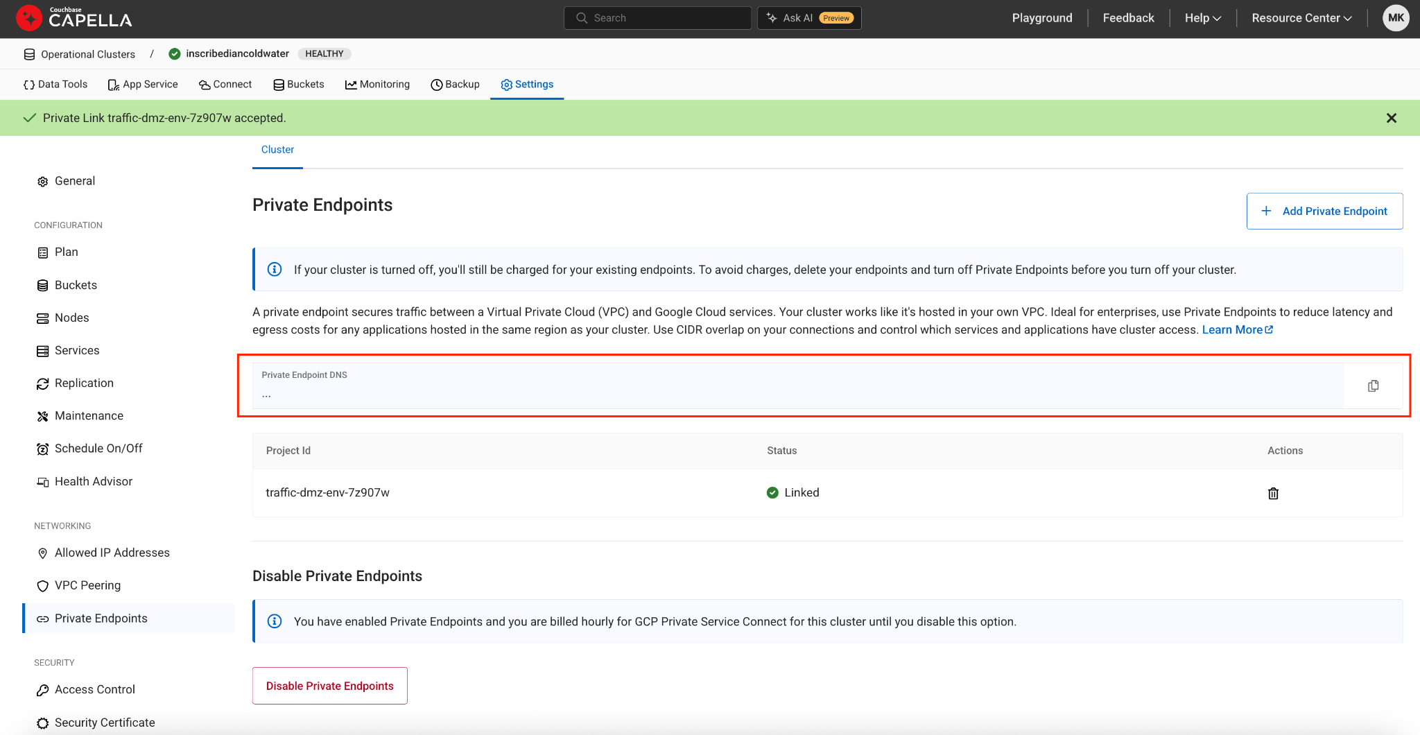 Couchbase Capella Private Endpoint DNS