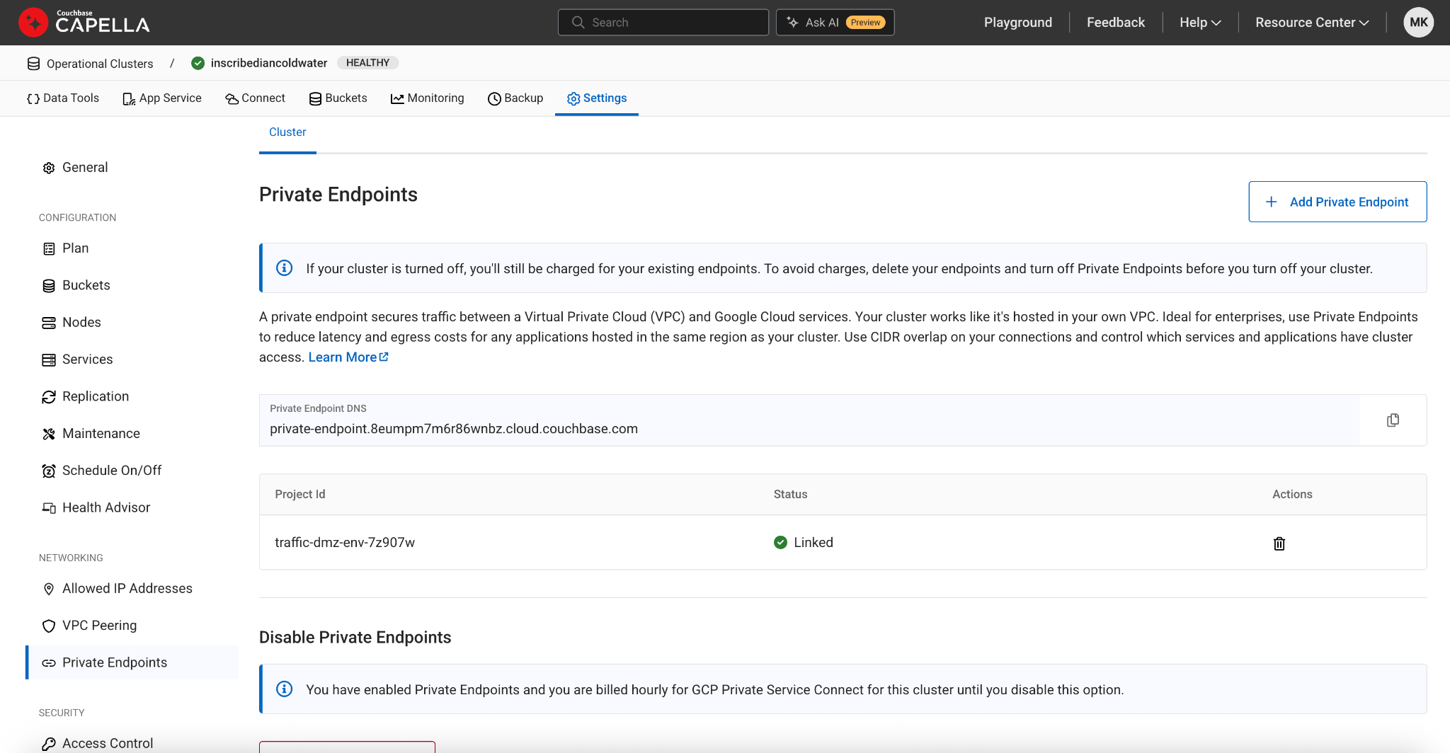 Add a Couchbase Capella Private Endpoint