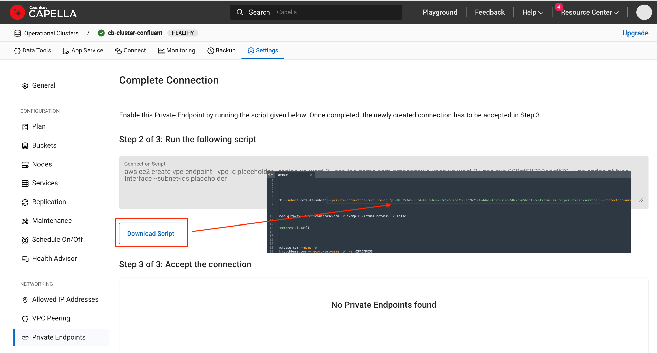 Couchbase Private Connection Resource ID