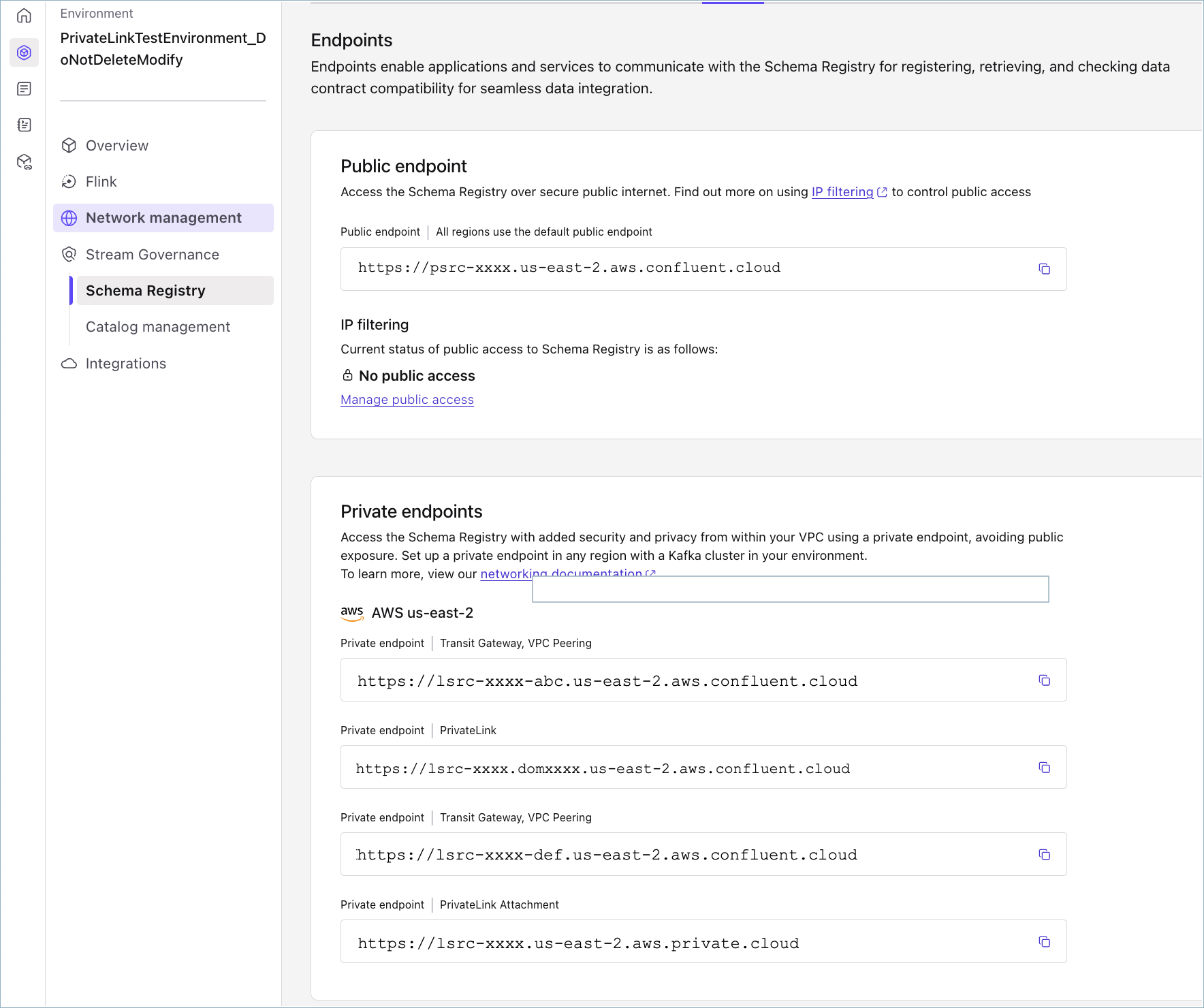 Schema Registry endpoints on Cloud Console