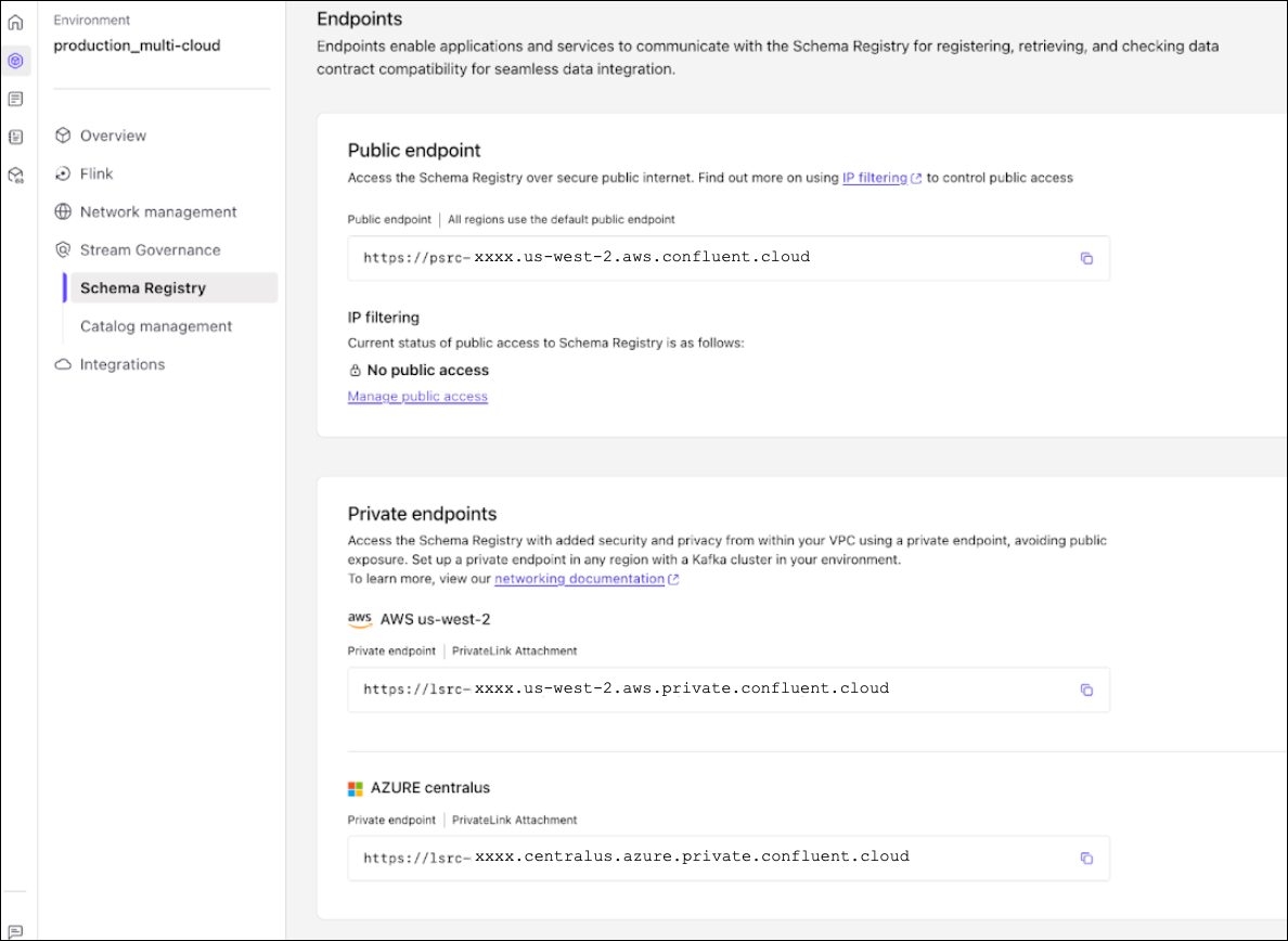 Schema Registry endpoint with Private Networking on Cloud Console