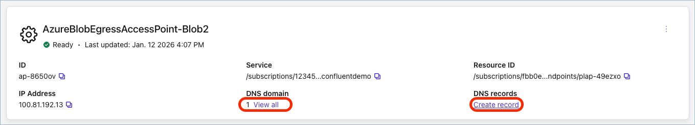 Screenshot of the DNS record creation page in Confluent Cloud