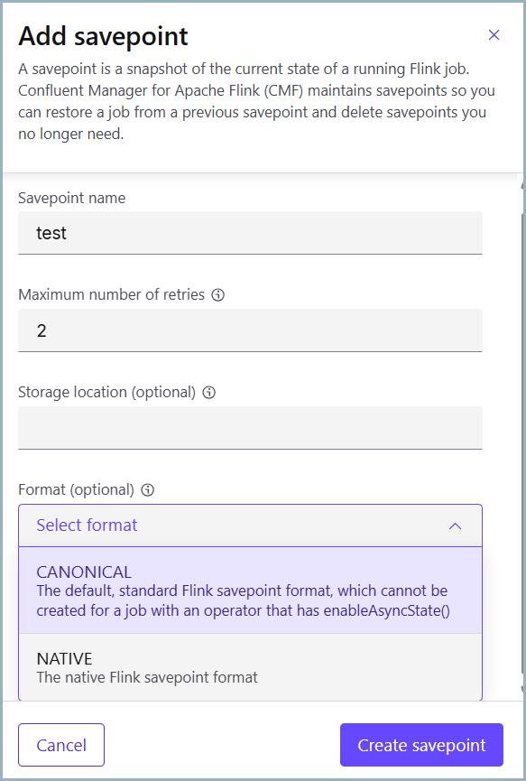Create savepoint panel in C3++