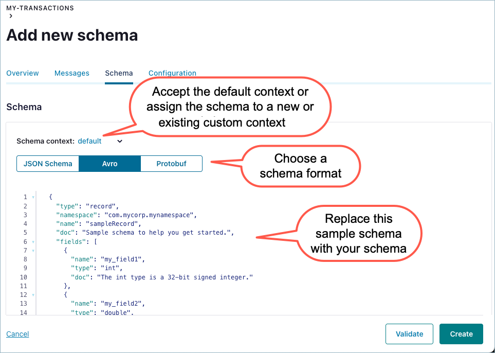 Schema editor where you can define a schema