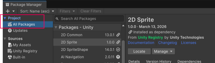 Filter controls disable when you select All Packages