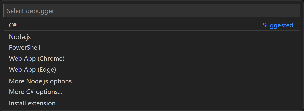 Debugger selection dropdown
