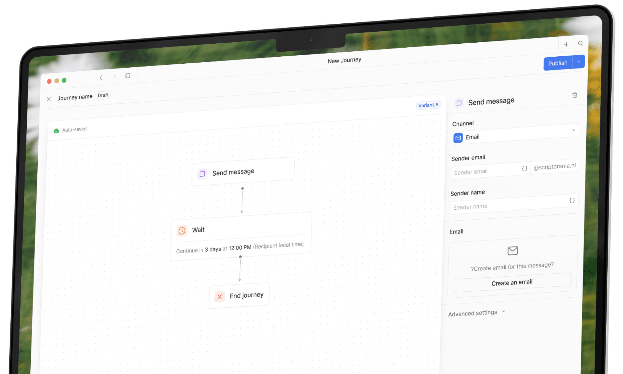 Bird's Journey workflow editor for managing multi-channel customer journeys.