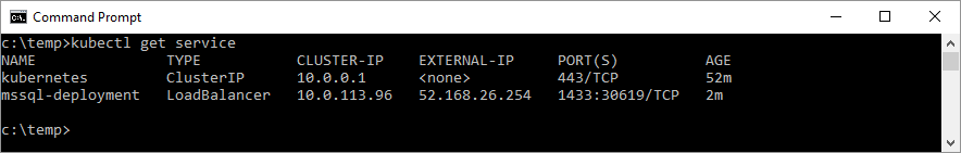Screenshot of get service command