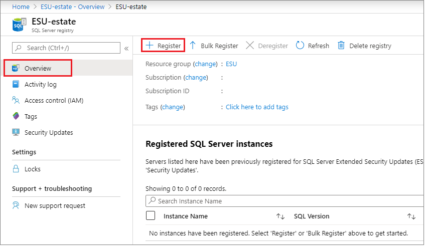 Choose register to register a single instance of SQL Server