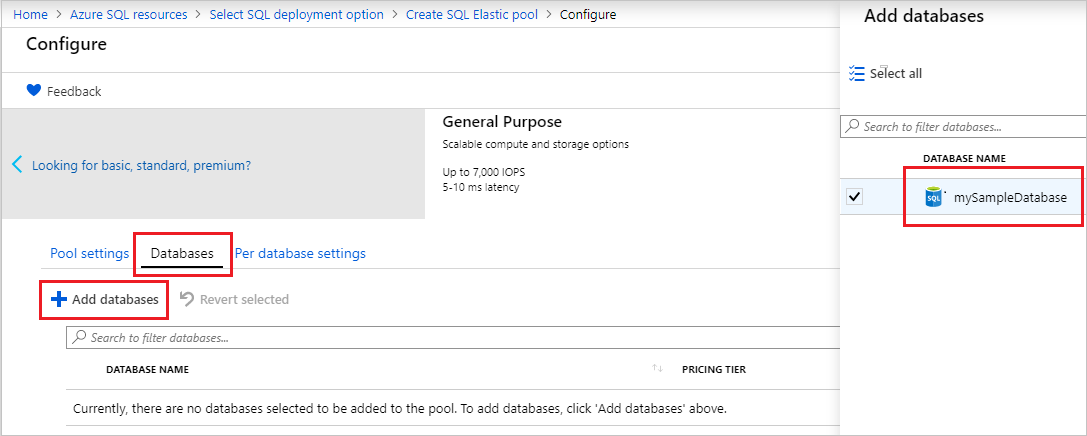 Add database to elastic pool