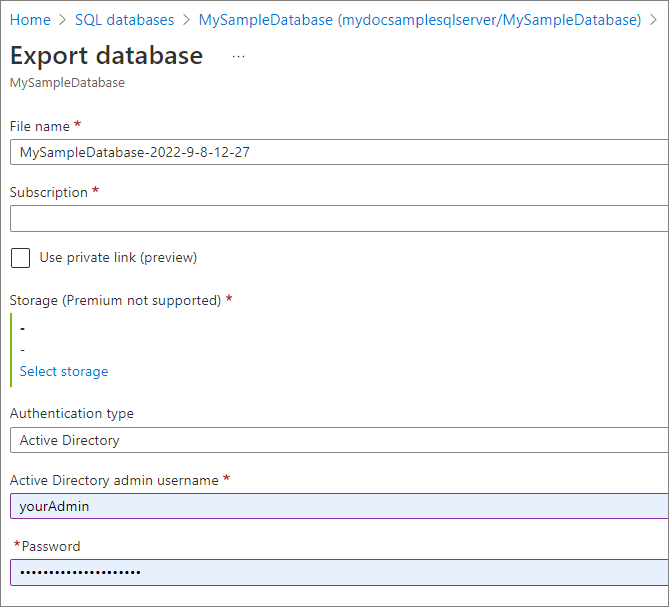Database export