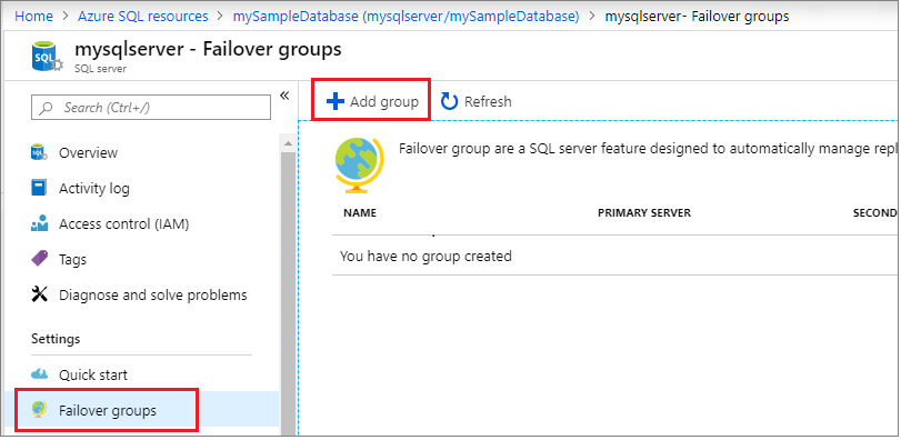 Add new failover group