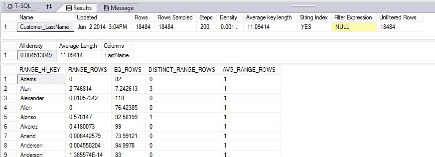 DBCC SHOW_STATISTICS results