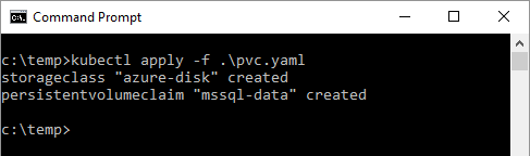 Screenshot of persistent volume claim command