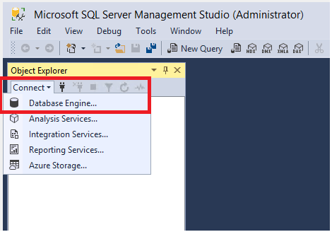 The Connect link in Object Explorer