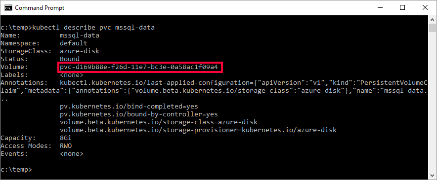 Screenshot of returned metadata, including Volume