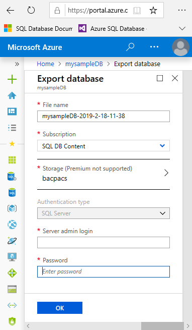 Database export