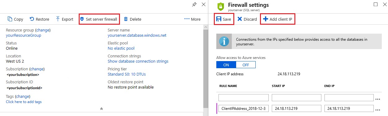 Screenshot of server-level IP firewall rule.