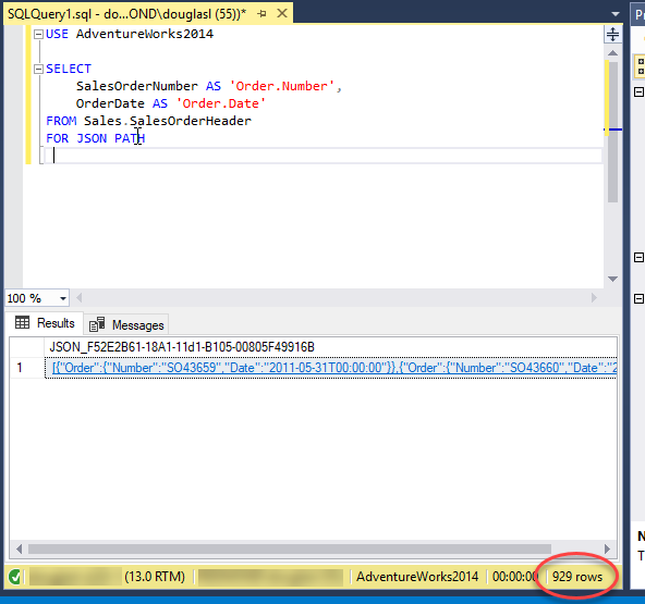 Example of FOR JSON output