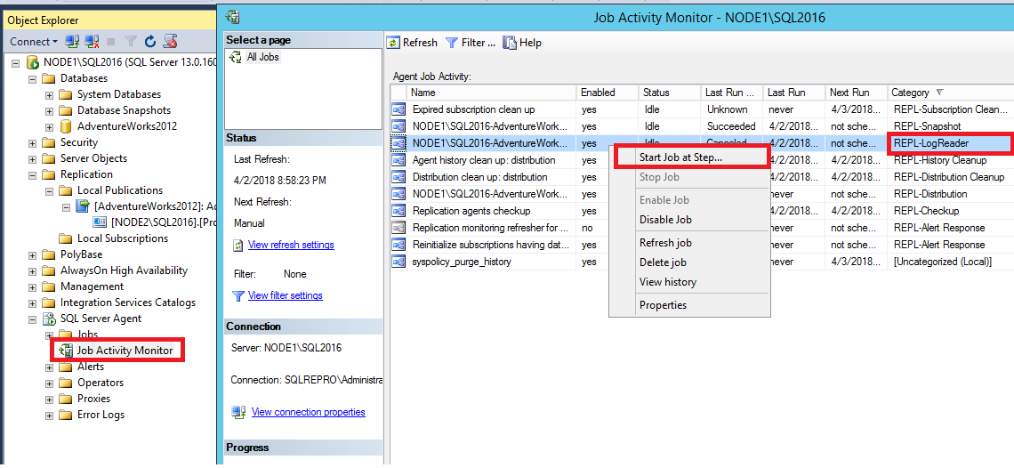 Restart Log Reader Agent