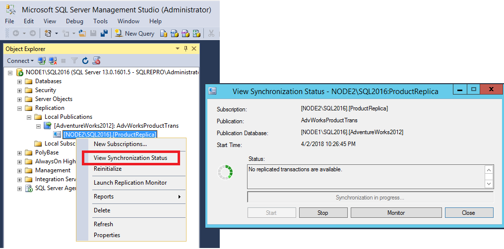 View Synchronization Status