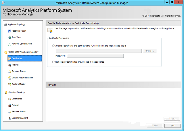 DWConfig Appliance PDW Certificate