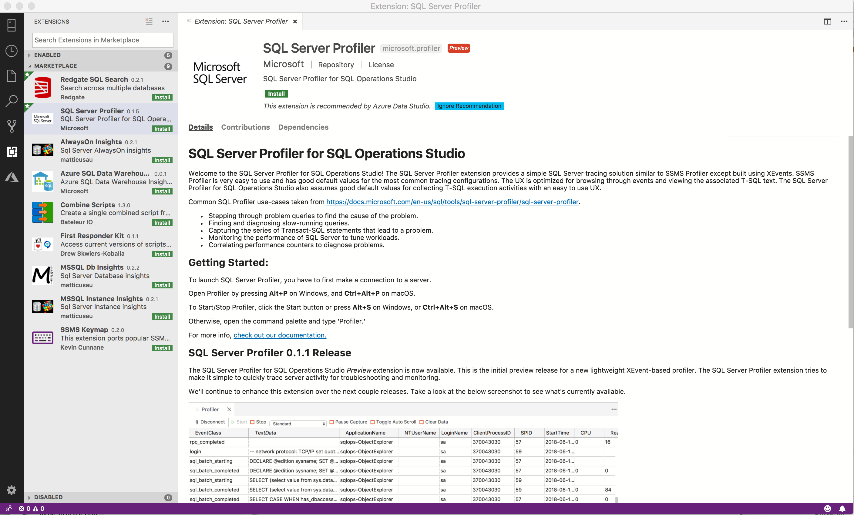 profiler extension manager