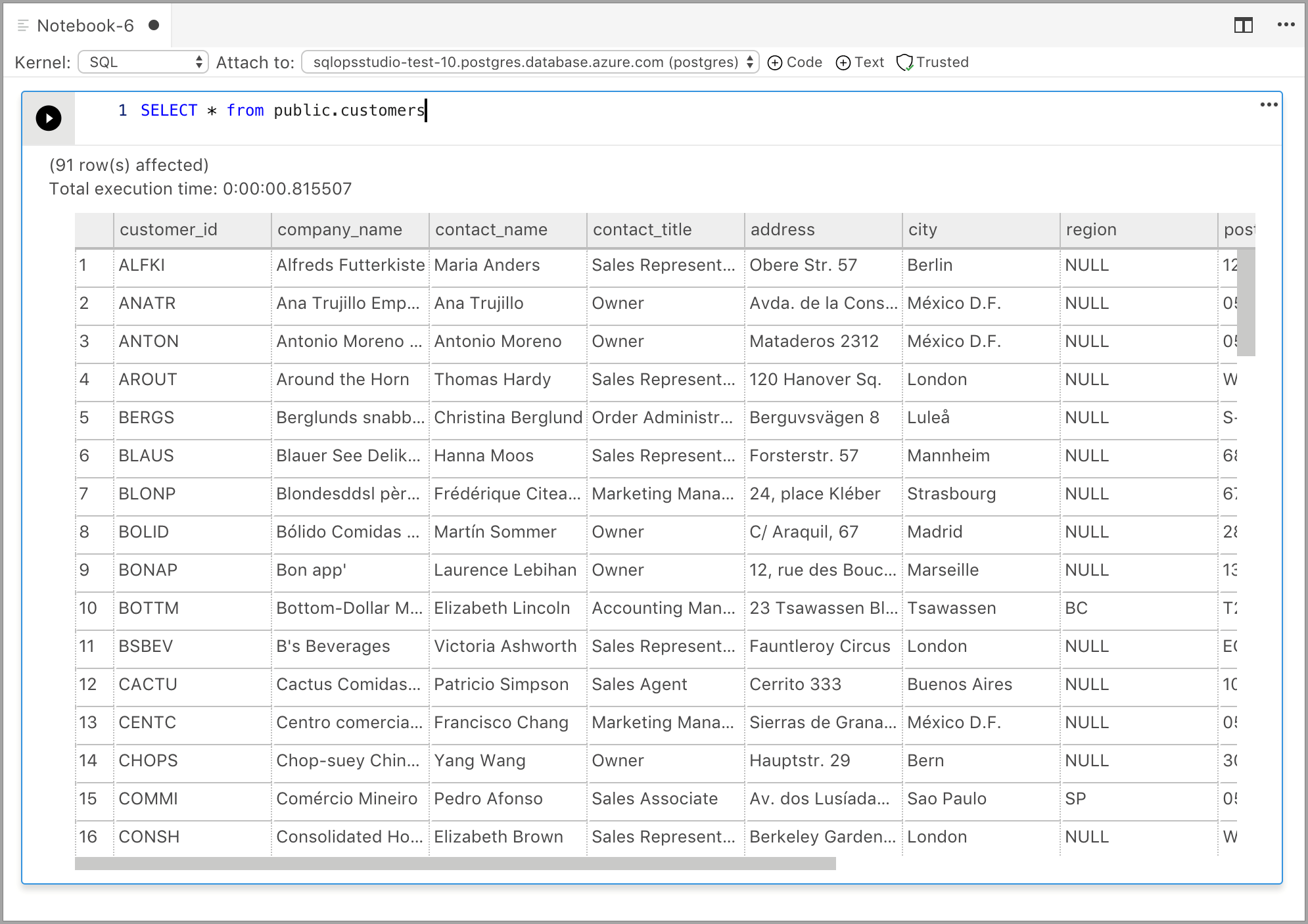 Query results