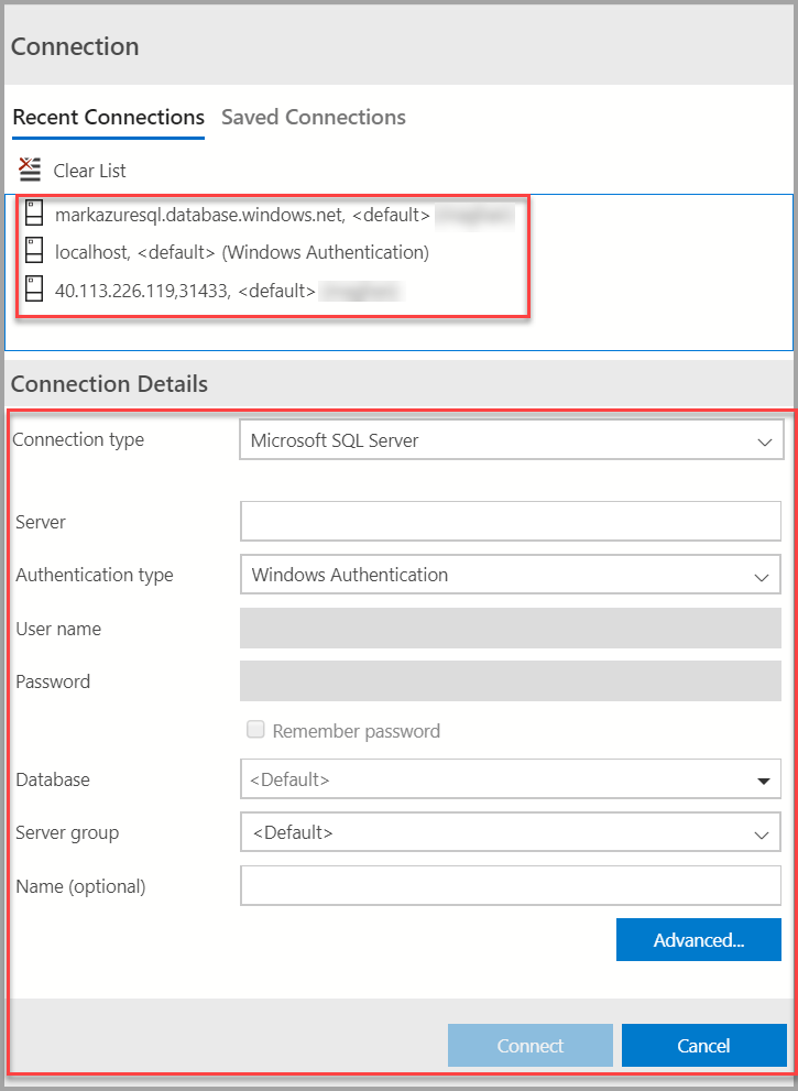 Select a server from the Attach to menu