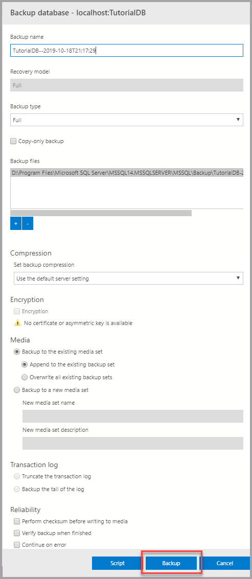 backup dialog